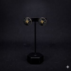 Tory Burch black and gold flower glass stud earrings